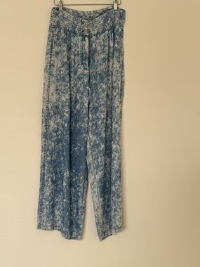Pause Acid Wash Wide Leg Pants Womens M Blue High Waist Lyocell Boho
